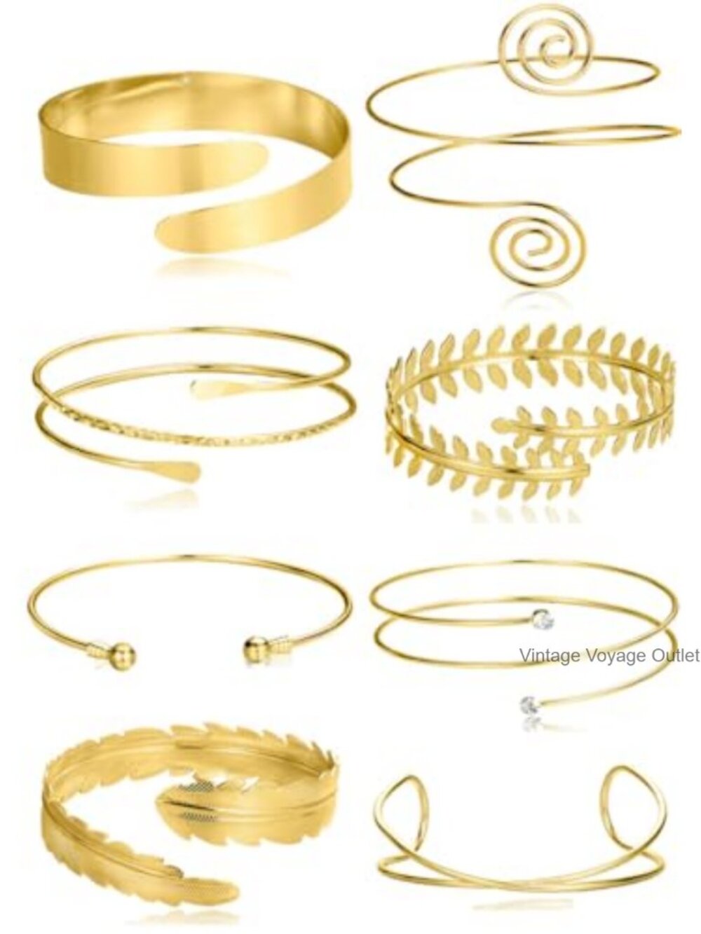8pc Upper Arm Cuff Open Adjustable Arm Band Bracelet Filigree Coil Flower Set
